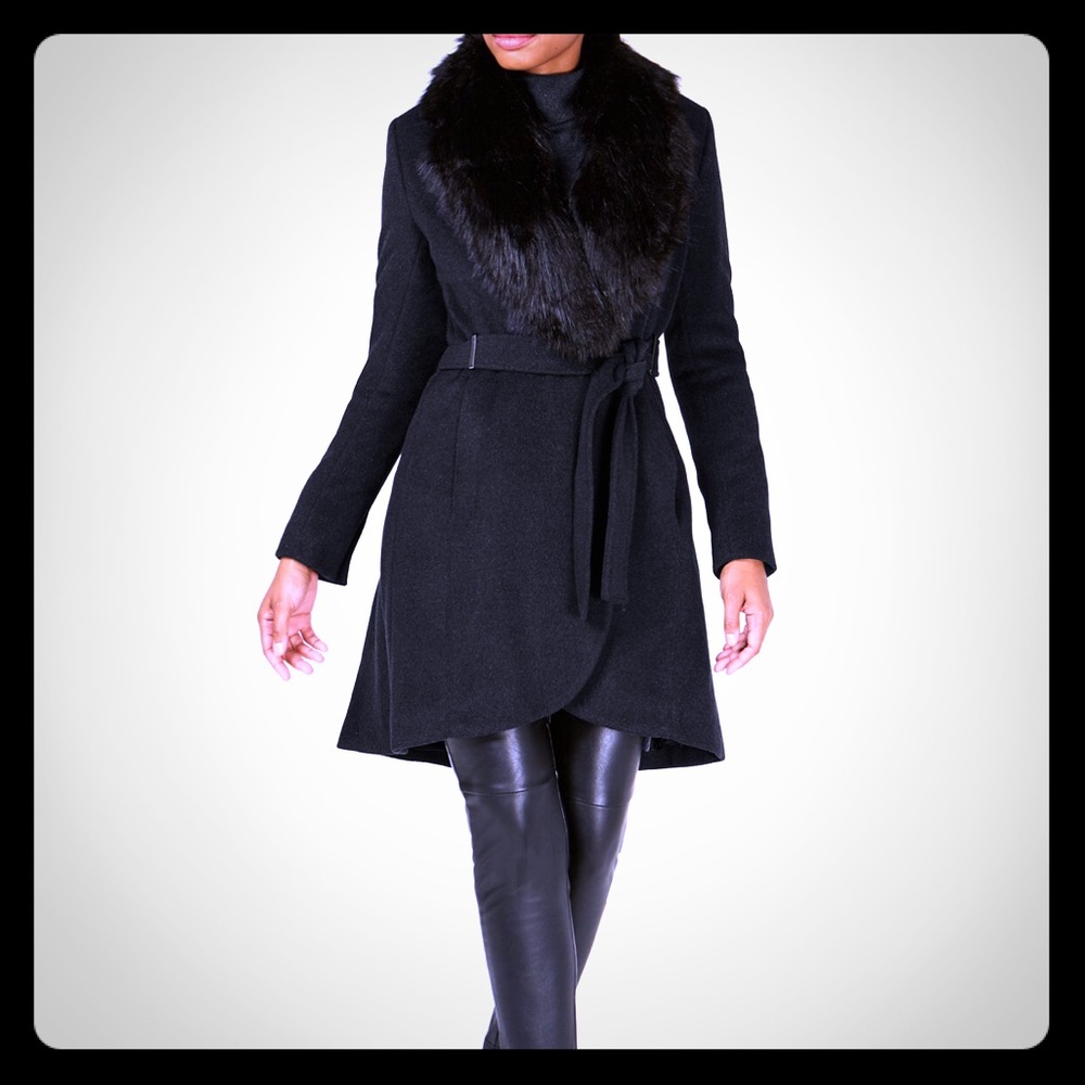 Faux Fur Collar Wrap Coat